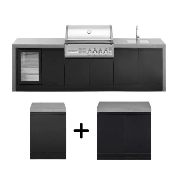 GrandPro 436 L-Shape Crossray Outdoor Kitchen with Fridge + Sink Waterfall Edition