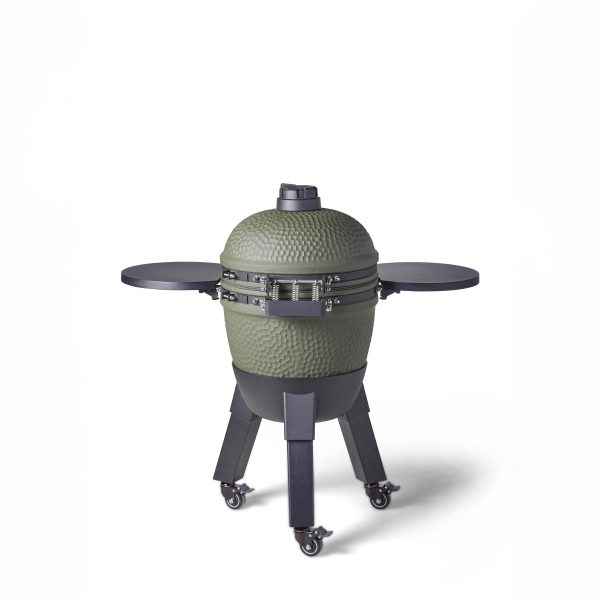 Moddern Kamado Olive Green Aluminum base,Black legs with wheels and side-shelves - Image 10