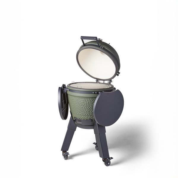 Moddern Kamado Olive Green Aluminum base,Black legs with wheels and side-shelves - Image 8