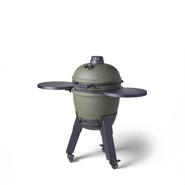Moddern Kamado Olive Green Aluminum base,Black legs with wheels and side-shelves - Image 3
