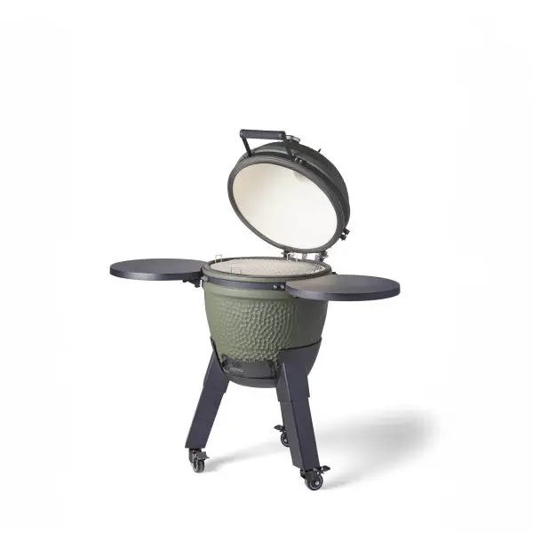 Moddern Kamado Olive Green Aluminum base,Black legs with wheels and side-shelves - Image 5