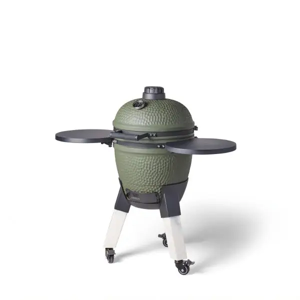 Moddern Kamado Olive Green Aluminum base, Marble look legs with wheels and side-shelves - Image 3
