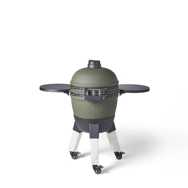 Moddern Kamado Olive Green Aluminum base, Marble look legs with wheels and side-shelves - Image 9