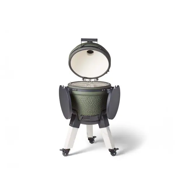 Moddern Kamado Olive Green Aluminum base, Marble look legs with wheels and side-shelves - Image 5