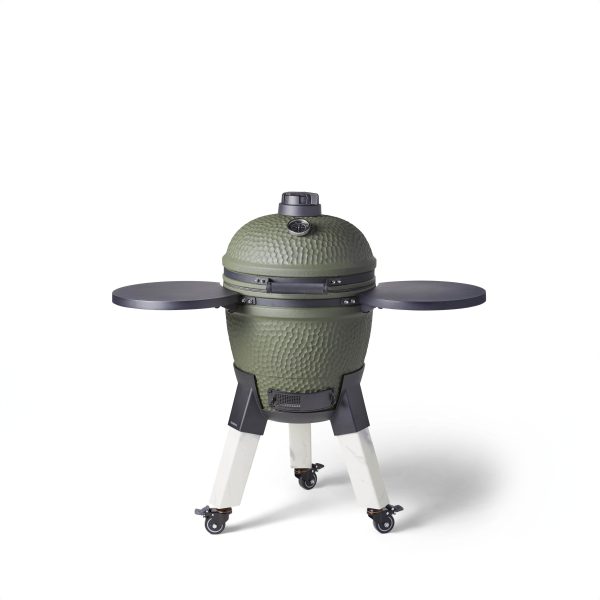 Moddern Kamado Olive Green Aluminum base, Marble look legs with wheels and side-shelves - Image 2