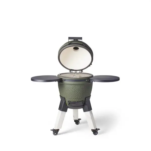Moddern Kamado Olive Green Aluminum base, Marble look legs with wheels and side-shelves - Image 4