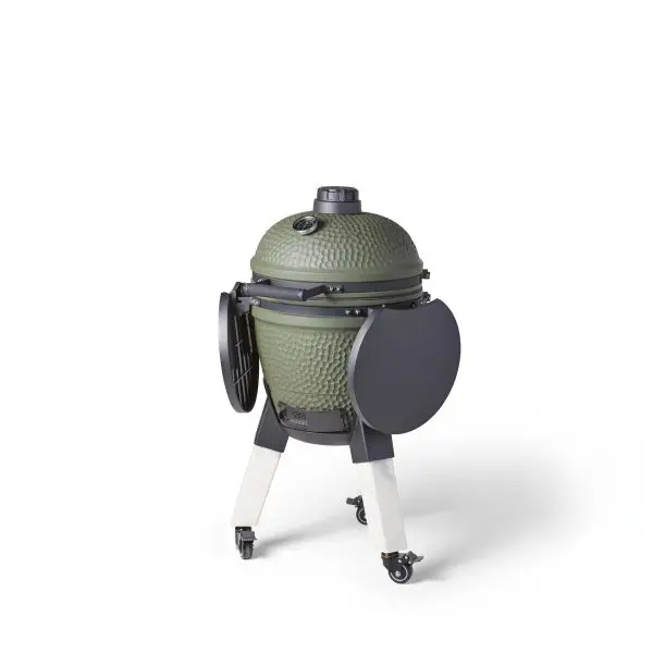 Moddern Kamado Olive Green Aluminum base, Marble look legs with wheels and side-shelves - Image 6