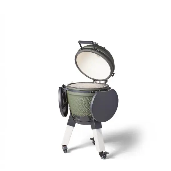 Moddern Kamado Olive Green Aluminum base, Marble look legs with wheels and side-shelves - Image 7