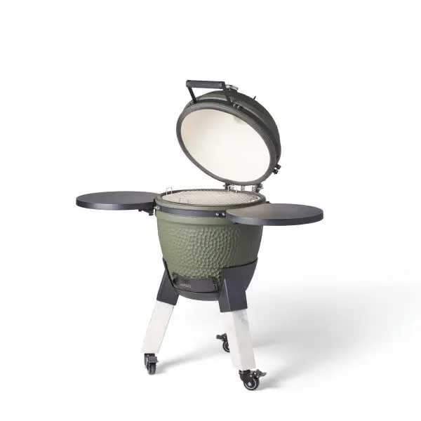 Moddern Kamado Olive Green Aluminum base, Marble look legs with wheels and side-shelves - Image 8